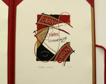 Mumm Grand Cordon Champagne Portfolio with original Hélène Côté Serigraph, 1992