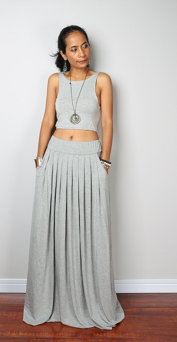 Grey Skirt Long Heather Grey Skirt Maxi Skirt : by Nuichan