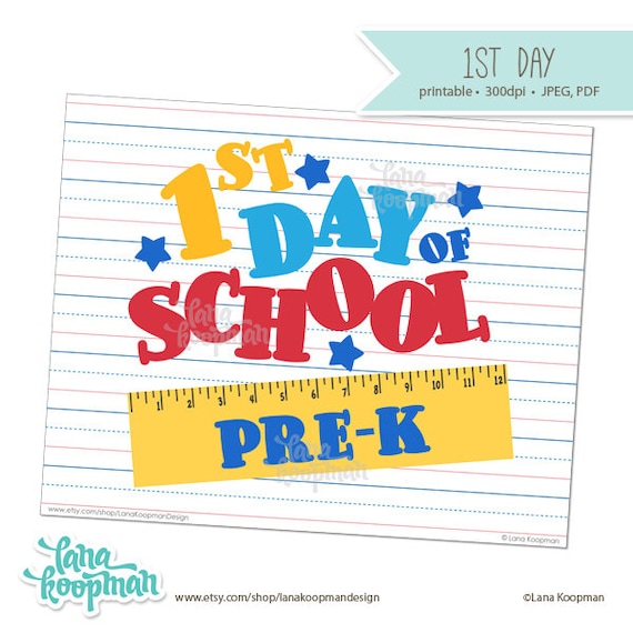 Items similar to Pre K Printable Sign 1st Day of Pre K Back to School