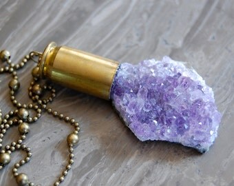 Amethyst Cluster Crystal Bullet Necklace