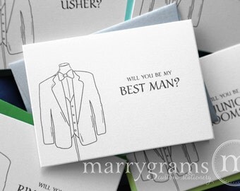 Suit, Tux Be My Groomsman Card, Best Man, Usher, Ring Bearer - Simple Wedding Cards for Guys to Ask Groomsmen, Bridal Party - (Set of 8)
