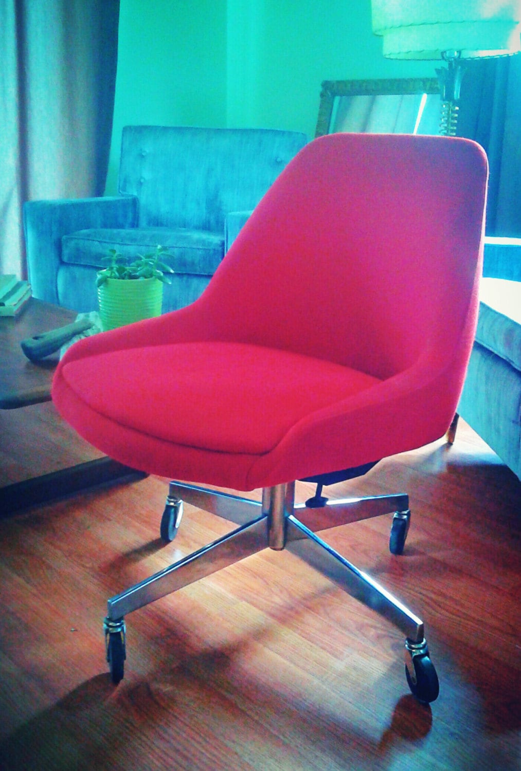 Vintage Mid-Century Modern Red Knoll Fabric Steelcase ...