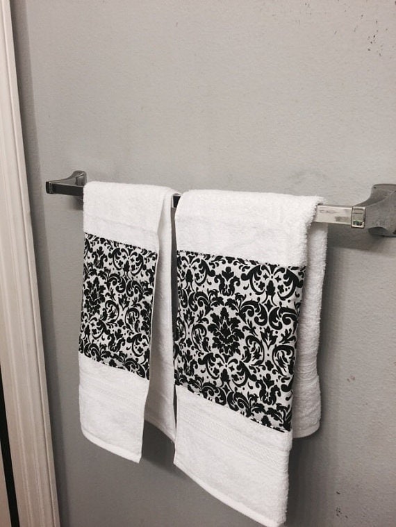 Items similar to DAMASK BLACK  and white  guest towel  set of 