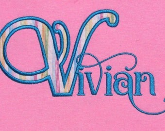Swirly novellia appliqué letters and matching embroidery font design instant download