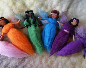 6 African American Fairies, Ethnic Needle Felted Fairies, Rainbow of Colors, Walforf Inspired