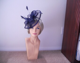 navy blue fascinator Kentucky derby hat navy blue church hat