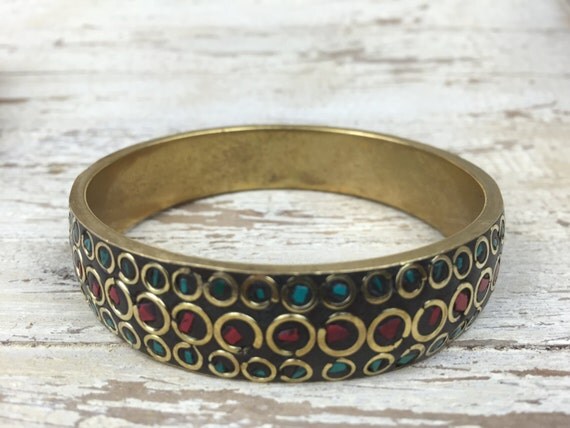 TIBETAN - Tibetan semi precious bracelet - Handmade bangle - Indian bracelet - Boho Bangle - Statement jewelry - Festival - Hippie