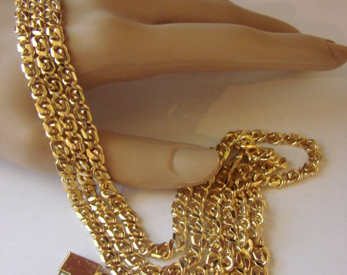 80s Modernist Bib Necklace / Multi Chain / Vintage / Goldtone / Jewelry / Jewellery