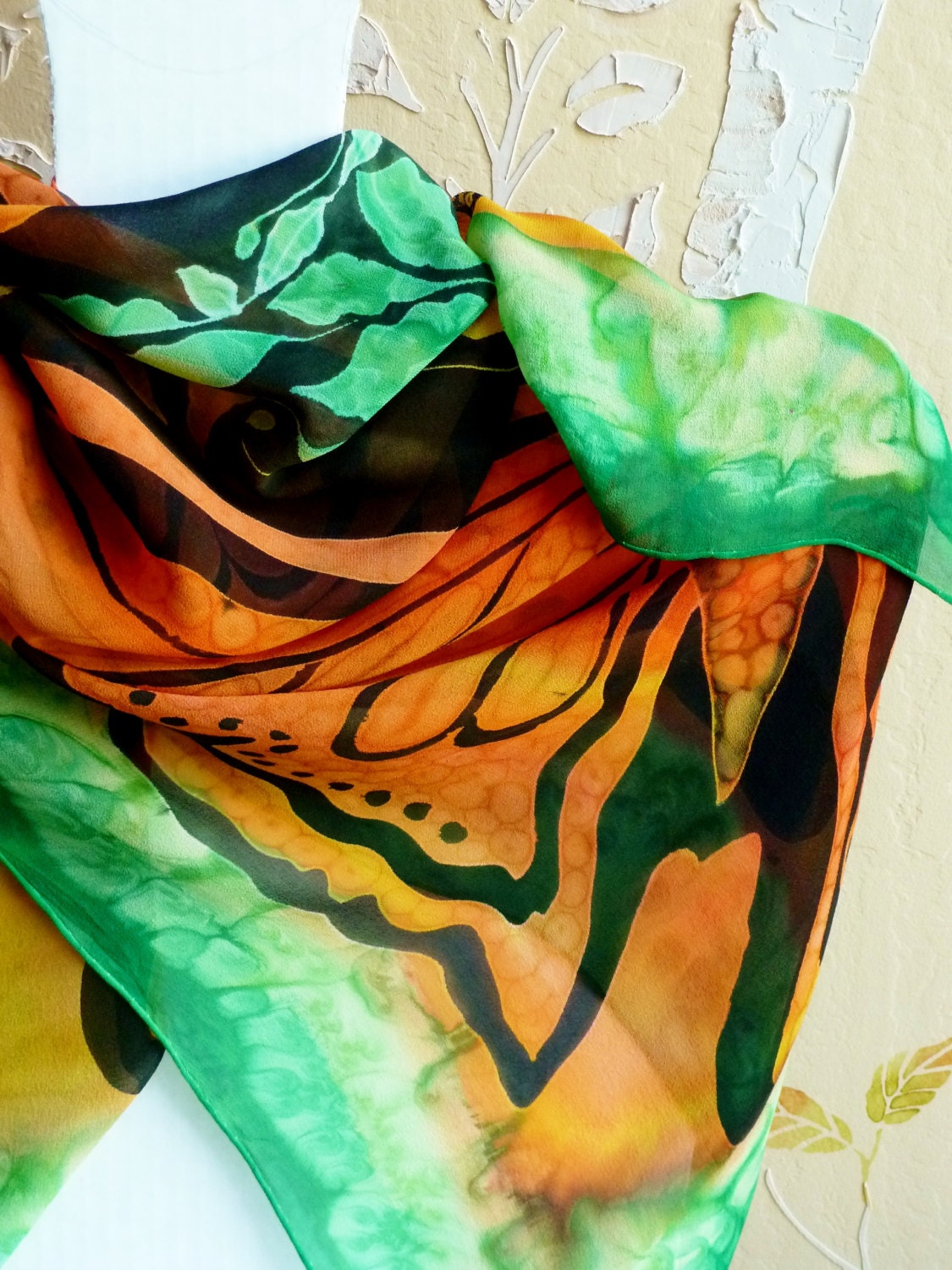 Hand Painted Butterfly Scarf Wrap Shawl in by JudiStackArtwear