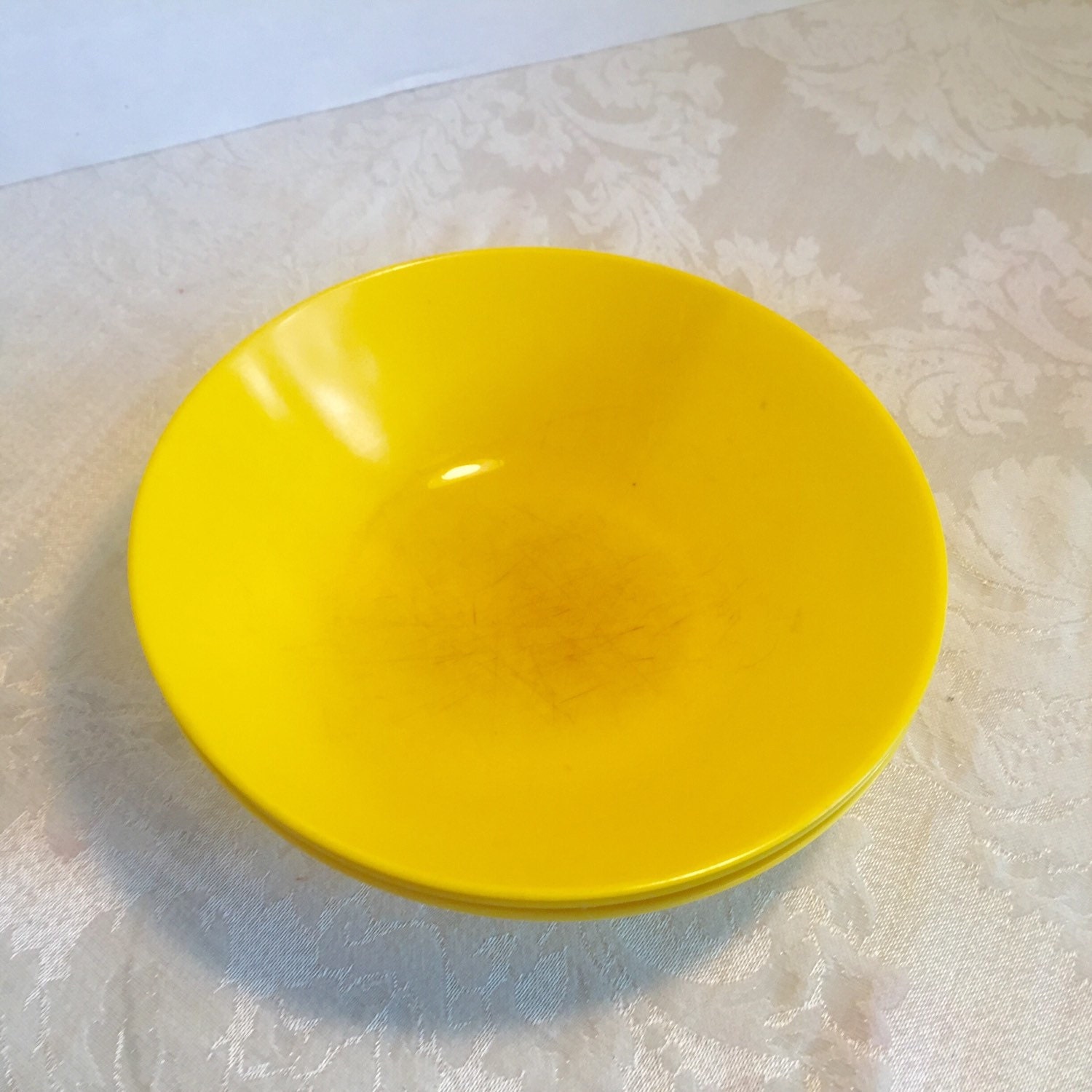 Vintage Yellow Melamine Bowls / Melmac Dessert Bowls / Made in