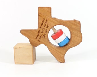 Texas Baby Rattle™ Baby Toy Baby Shower Gift Baby Gift Wooden Rattle Wooden Baby Rattle Wood Rattle New Baby Gift Newborn Gift Eco Friendly
