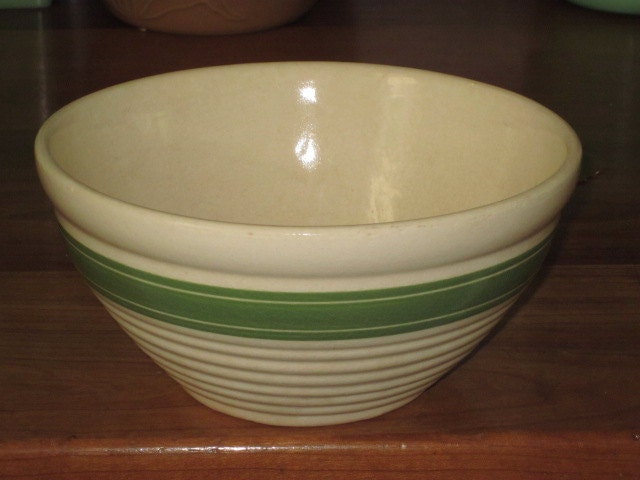 Vintage Green Striped Pottery Mixing Bowl Haute Juice