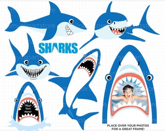 Clipart - Sharks Week / Under The Sea / Shark - Digital Clip Art (Instant Download)