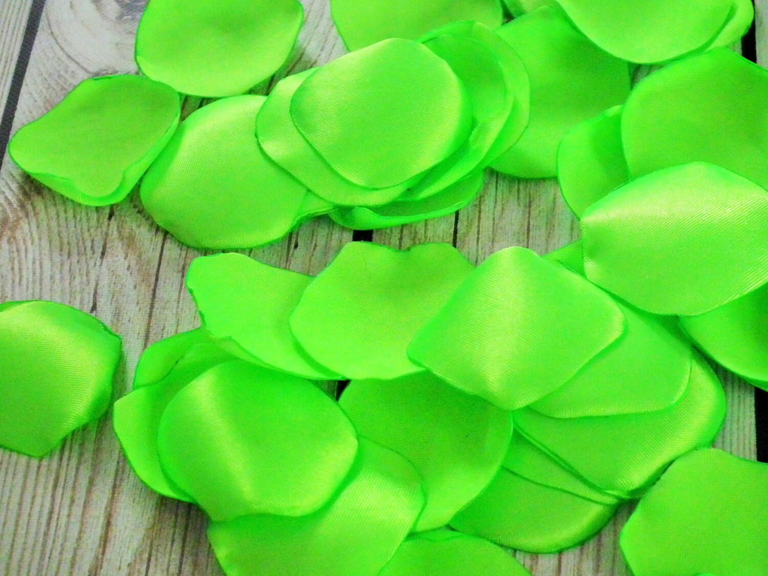 NEON GREEN satin rose petals bright fluorescent colored