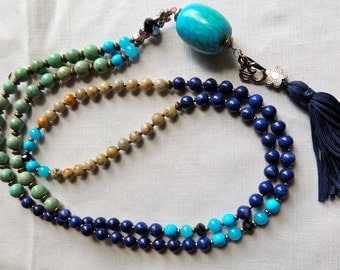 Buddhist Chakra Mala 108 bead Necklace mala / Wrist mala, Yoga jewelry, Prayer beads - Womens tassel necklace, Etsy