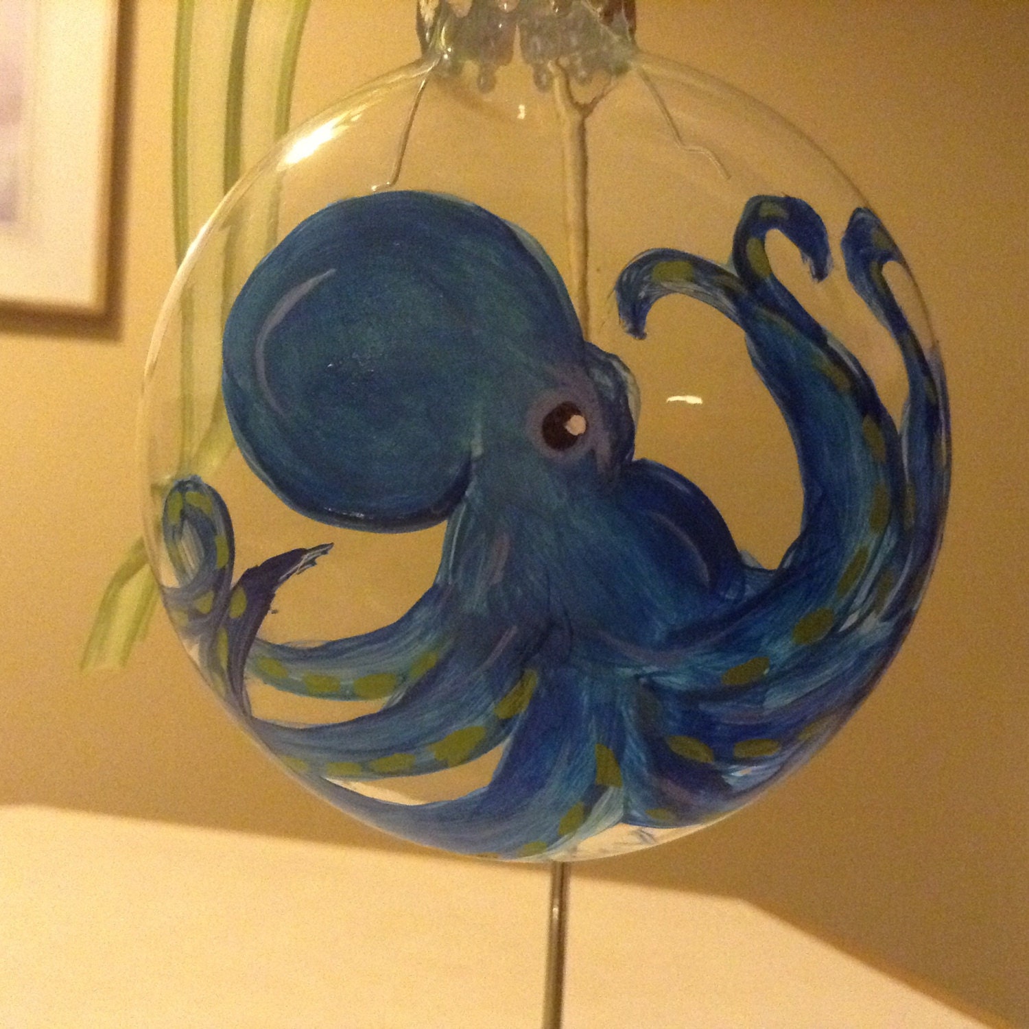 Ornament glass octopus handpainted by Handpaintedbytammy on Etsy