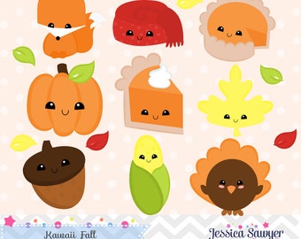 INSTANT DOWNLOAD, kawaii fall clipart and vectors for personal and commercial use