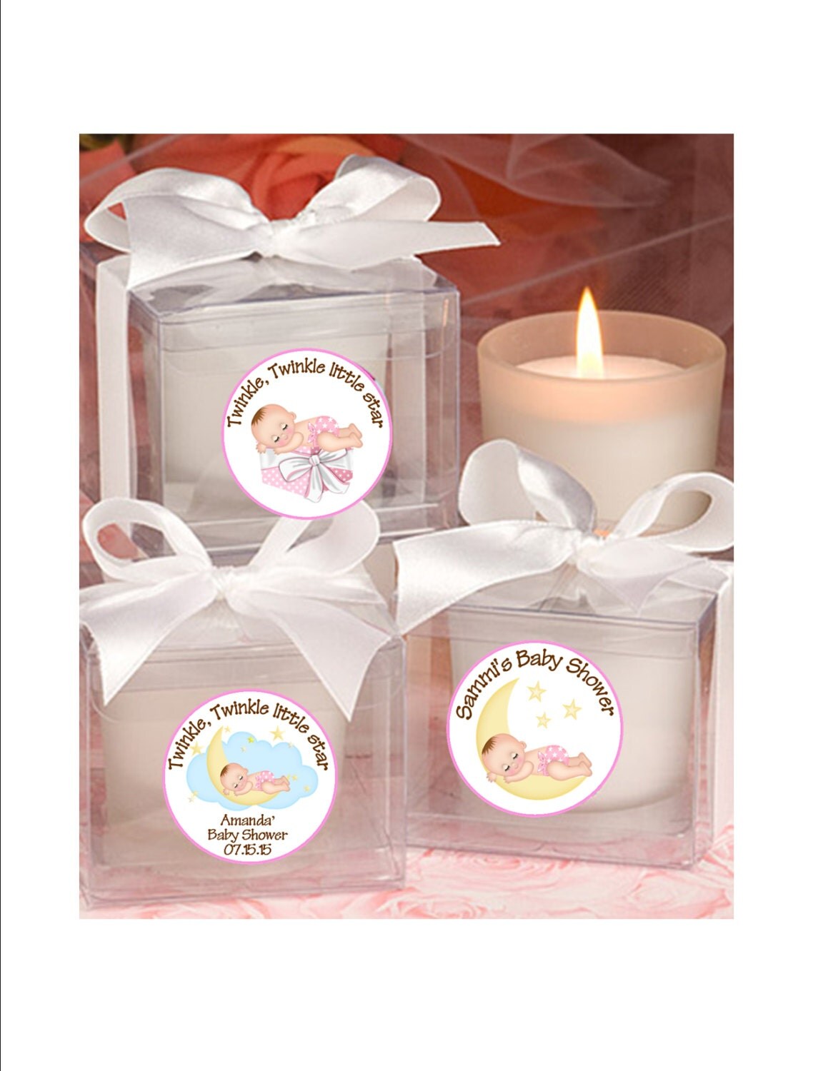 Baby Shower Baby Girl Candle favors moon and stars twinkle