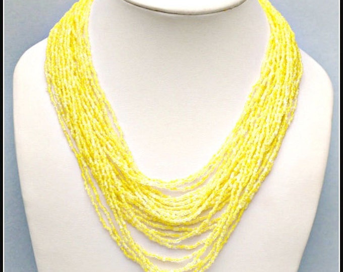 Vintage Yellow Torsade Glass Bead Italian Necklace