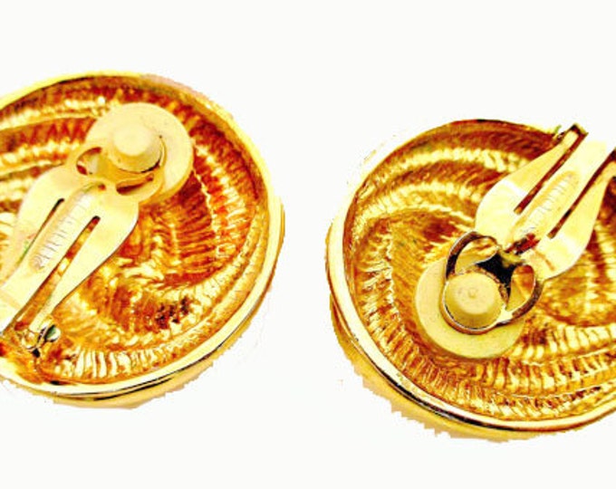 St John Gold Clip On Earrings - Chunky Gold - Swirl Button