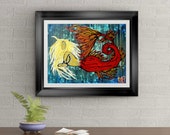 Blonde Tiger Mermaid Signed Original Art Print By Rafi Perez