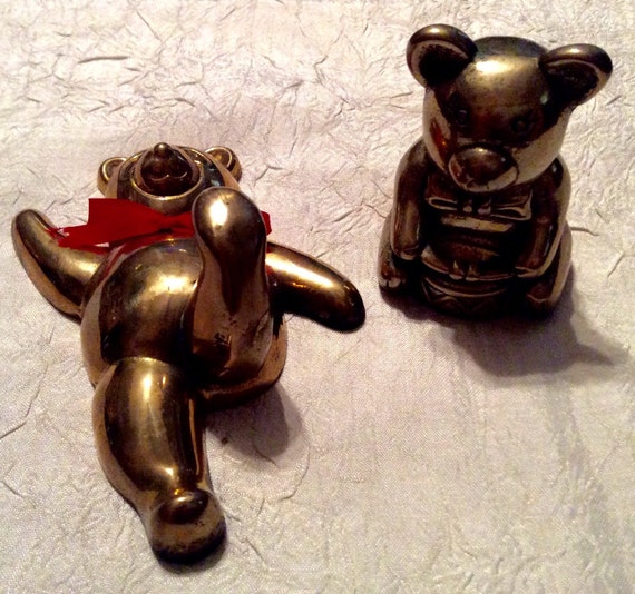 Vintage Set of Bears 5 Solid Brass Teddy Bear Brass