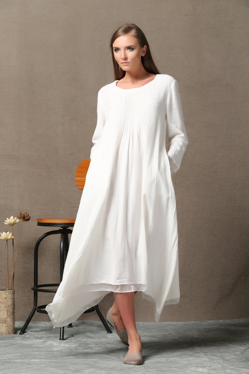 white linen dress White Lagenlook Dress Layered Linen dress