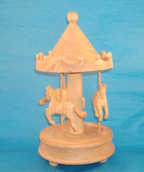 Unfinished Hand Carved Wood Carousel 9 Inch Tall by ...