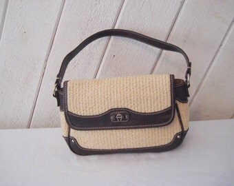 reserved Vintage Etienne Aigner straw handbag, bags and purses, straw leather purse, small bagleather and straw summer bag