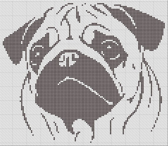 Pug Silhouette Small Cross Stitch Pattern 1 Color Easy PDF