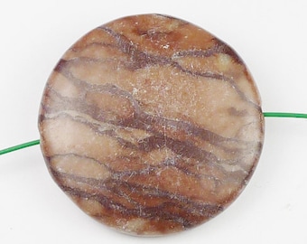 African Queen Picture Jasper Round Pendant Bead - 36x8mm