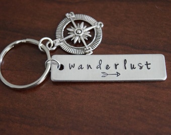 Wanderlust ~ LIGHT WEIGHT Aluminum Key Chain with Compass Charm