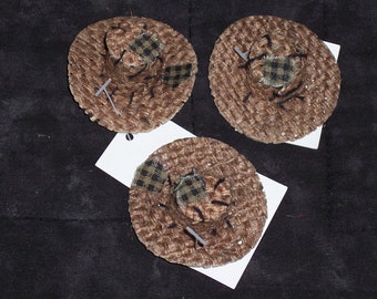 set of 3 small burlap scarecrow hat,2",Darice,fingertip sized,Halloween,fall,doll-making,crafts.finger puppet