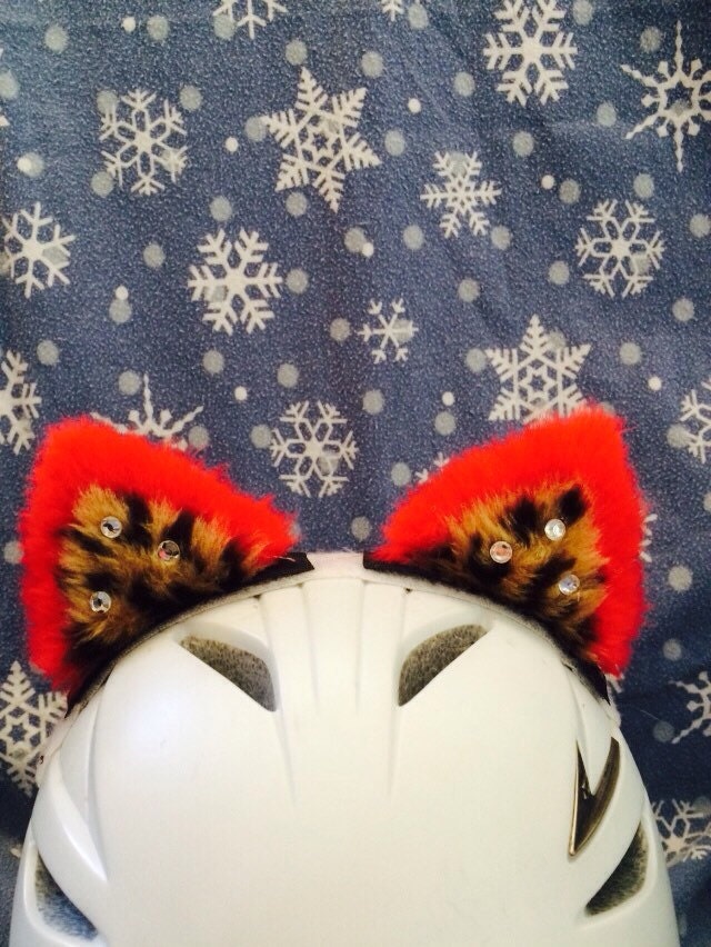 Motorcycle Ski Snowboard Cat Helmet Ears by Feisty Furs