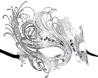 Swan Laser Cut Venetian Mask with Sparking Rhinestones