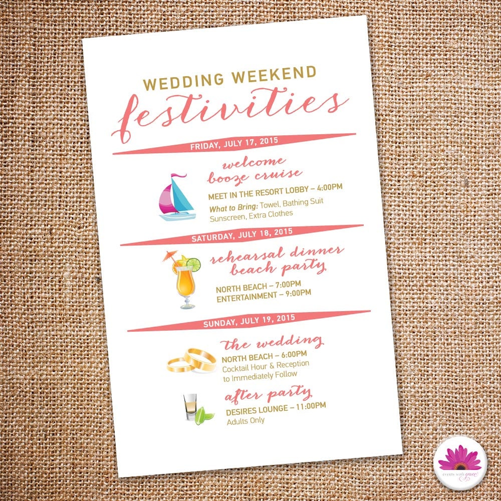 Destination Wedding Weekend Itinerary Beach Wedding Day Time