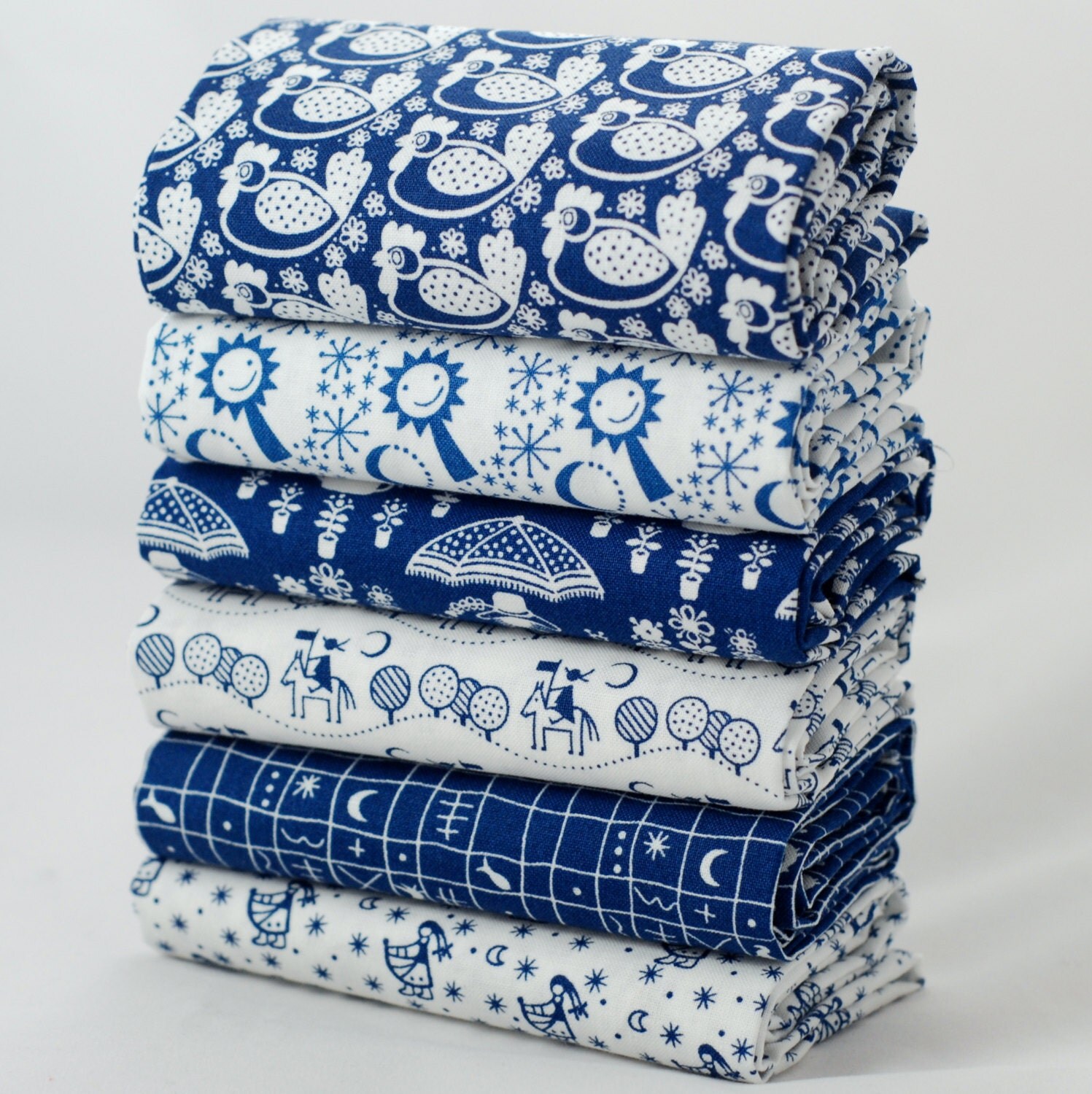 Fat quarter fabric bundle 100 cotton blue and white cute