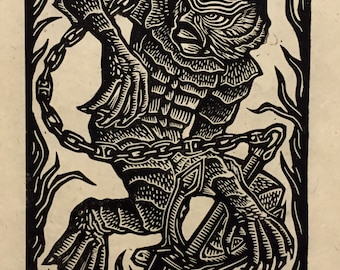 Creature From The Black Lagoon Block Print