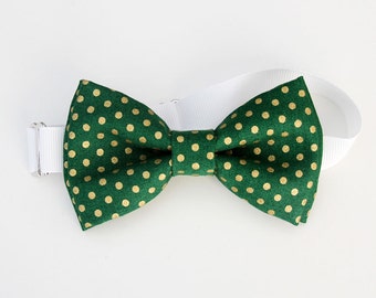 Christmas bow tie - Green and Gold Polka dots Bow-tie - baby bow tie - kids bow tie - adult bow tie - adjustable neck strap