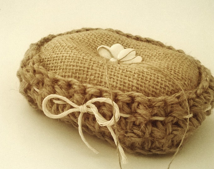 Crochet Twine Burlap Ring Cushion, Made to order