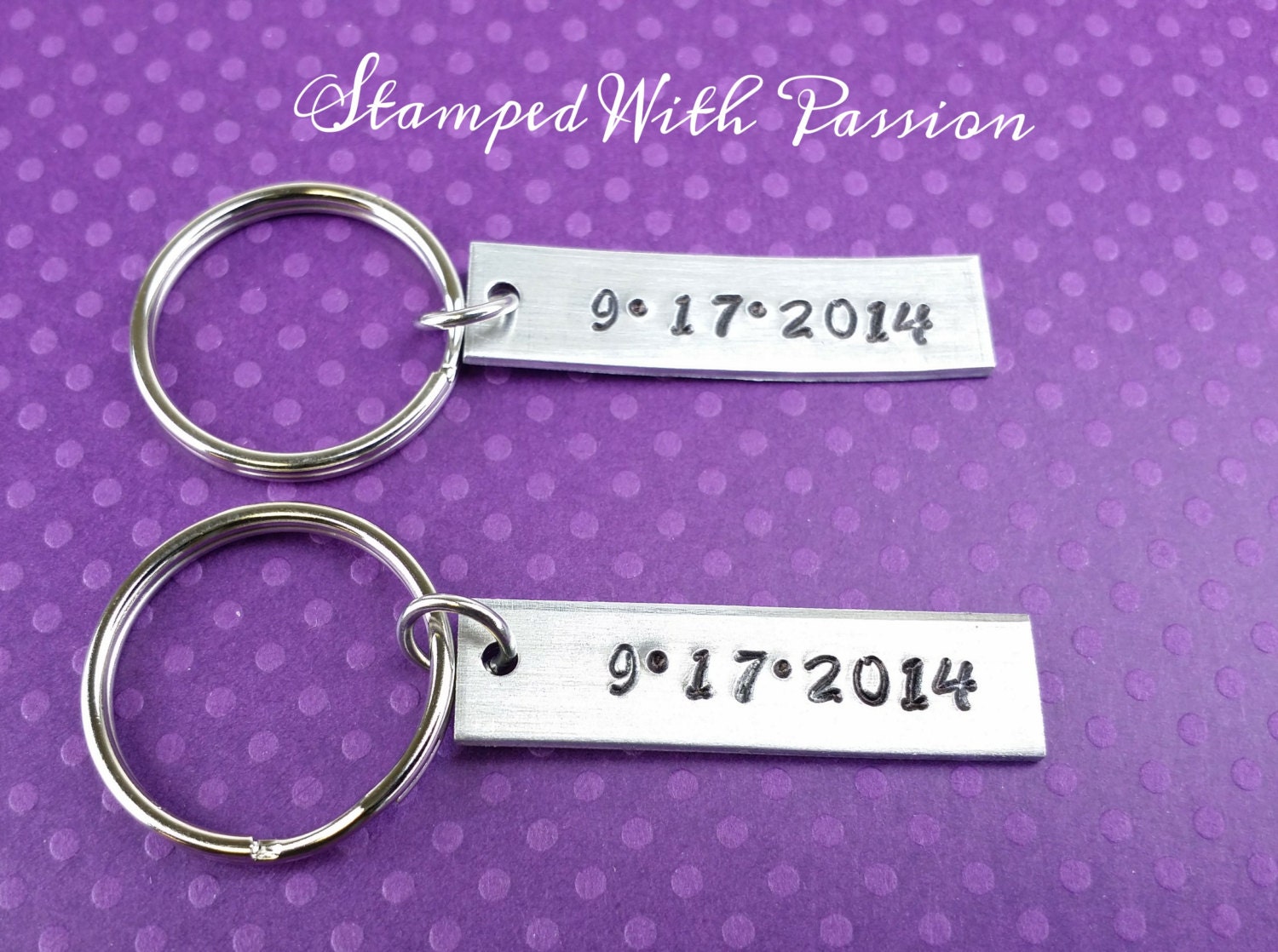Anniversary gift for the couple hand stamped tag keychains