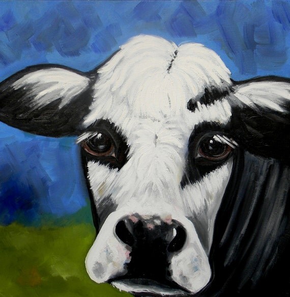 Cow Print Black and White Cow Living Room Decor Modern Art