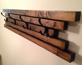 Rustic Wall Mount Wooden Coat Rack - 4 Hook Coat Hanger