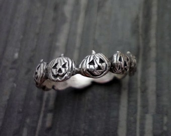 Jack-O-Lantern Pumpkin Halloween Ring - Handmade in 14k Gold or Sterling Silver