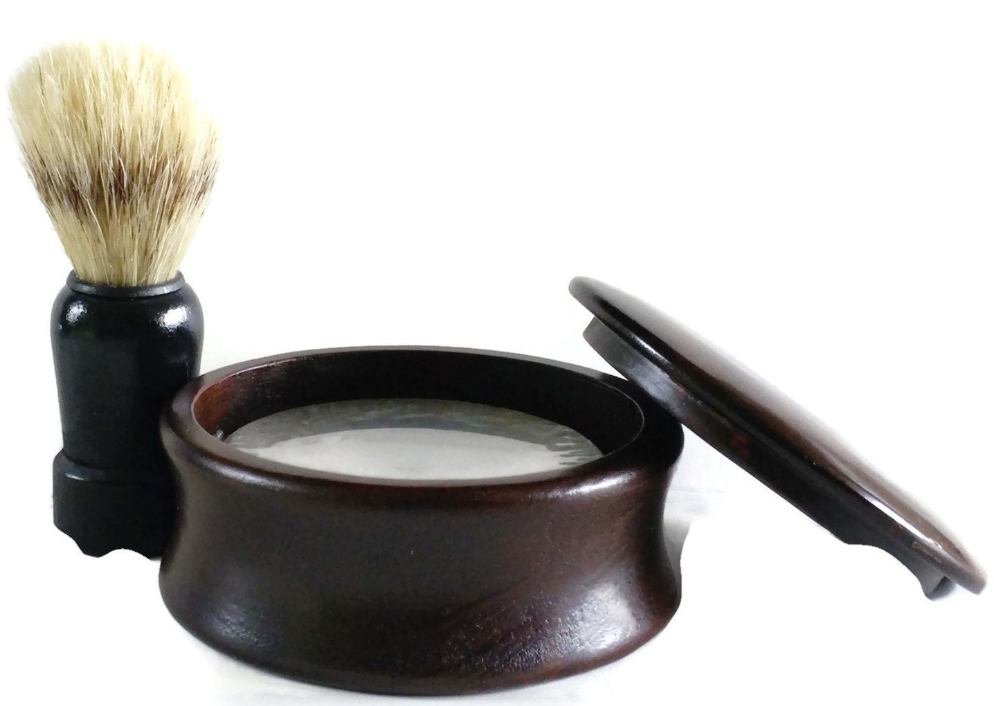 Organic Shaving Soap Shaving Brush Wood Bowl Set