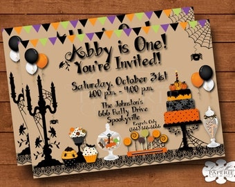 halloween invitation, halloween birthday invitation, halloween party dessert invitation, halloween party invite - Digital File DIY PRINTABLE