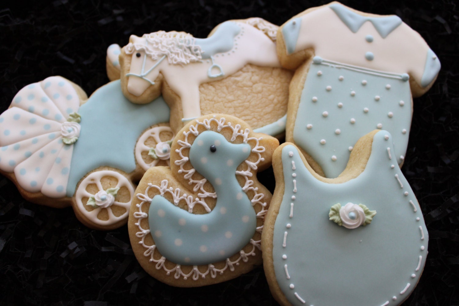 Baby shower cookie favors rocking horse cookies carriage