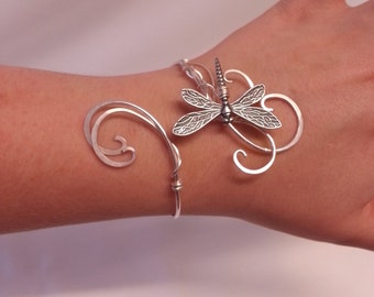 Dragonfly bracelet Silver womens gift cuff wedding elven bangle