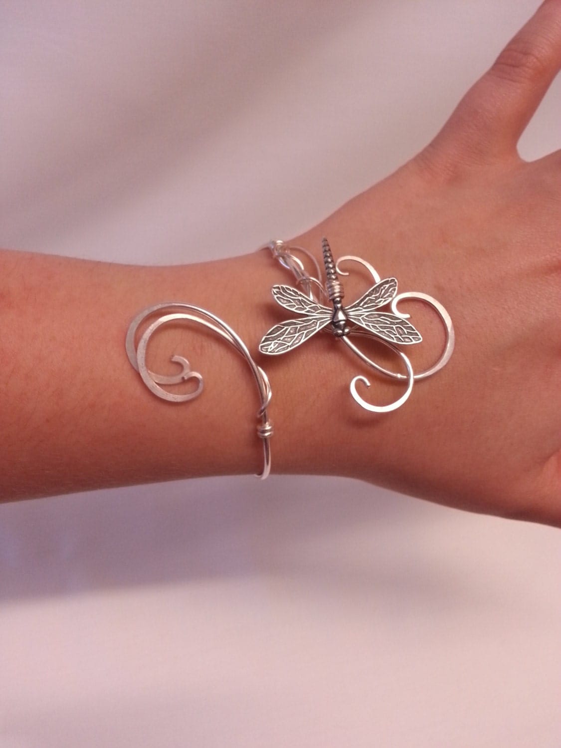 Dragonfly bracelet Silver womens gift cuff wedding elven