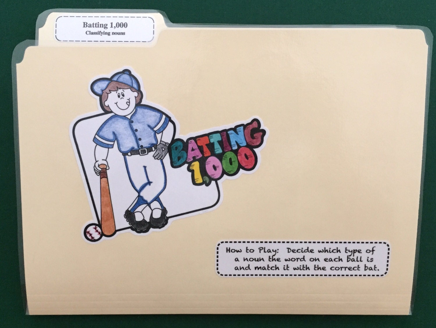 BATTING 1000 Nouns File Folder Game Ready to play No